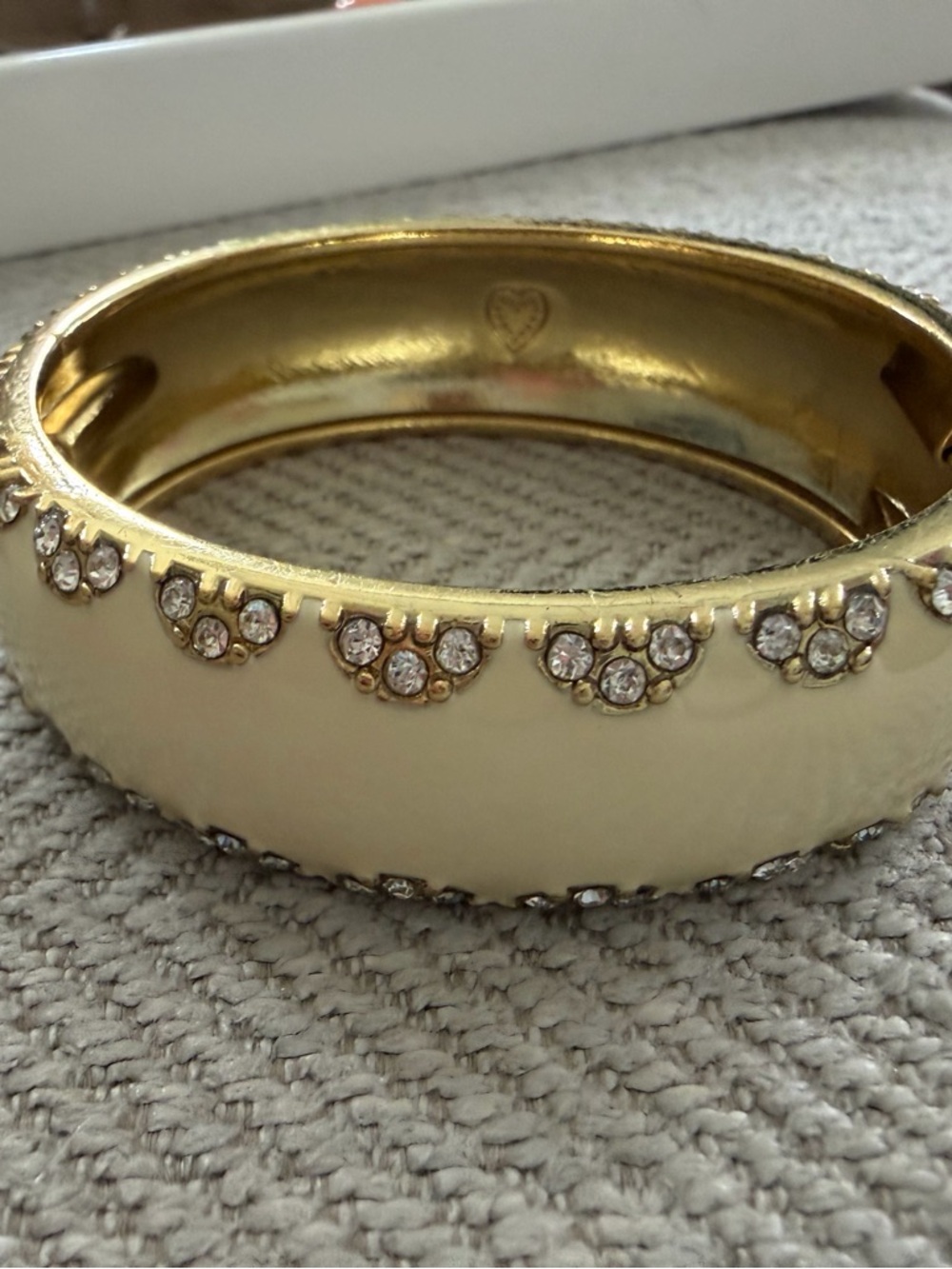 Stella & Dot Gold-Tone Cream Enamel Crystal Accent Bangle